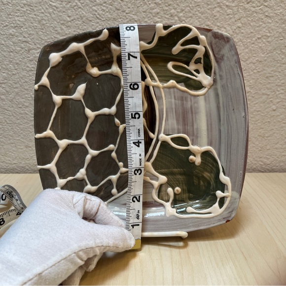 Square Turtle Plate, Square, Artist Made, Terra Cotta with Slip & Glaze. - Picture 4 of 9